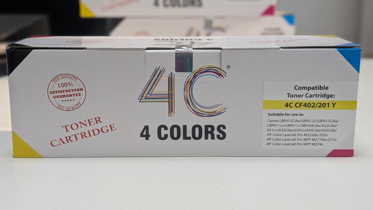 4C CF402A Yellow Toner Cartridge – High Yield, OEM Compatible, Genuine Replacement for Printers, High Yield, Vivid Color Output